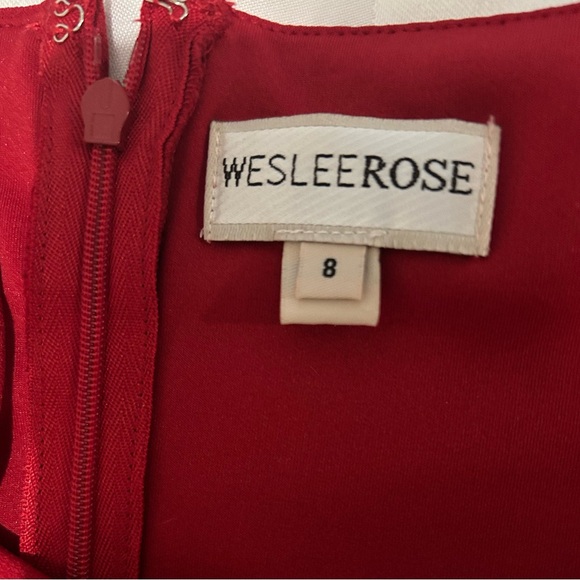 WesleeRose Red Size 8 Pencil Dress below knee length unlined - Picture 4 of 12